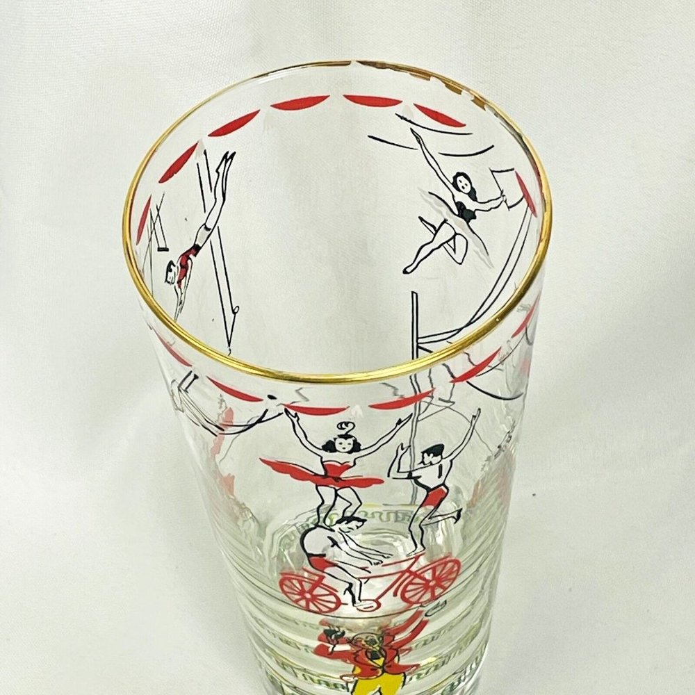 Vintage Libbey Glass Co. Fun Circus Highball Glasses 16 Ounce Tumbler Gold Rim - Picture 12 of 16